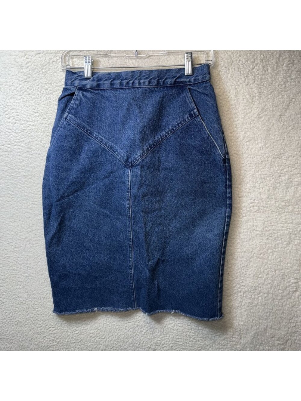 Kayo Of California Vintage High-Waisted Denim Pencil Skirt Frayed Hem Waist 27